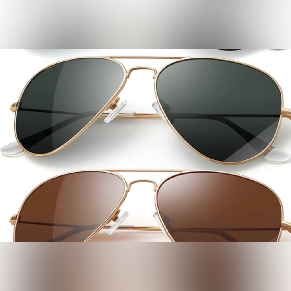 Aviator sunglasses, 2 pairs for sale, black gold and brown gold